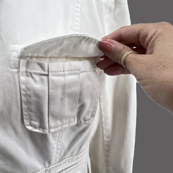 🤍 Women's Zara Jacket Size M – 100% Cotton,  white Chic Utility Style - Picture 2 of 11